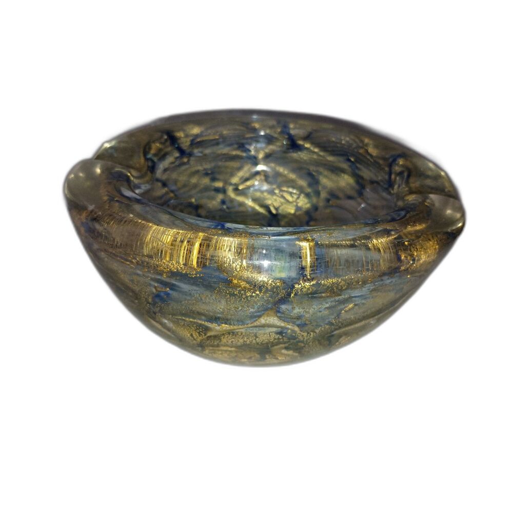 Ashtray - Beautiful colored round glass ashtray - Gold/Brown/Blue (Heavy)